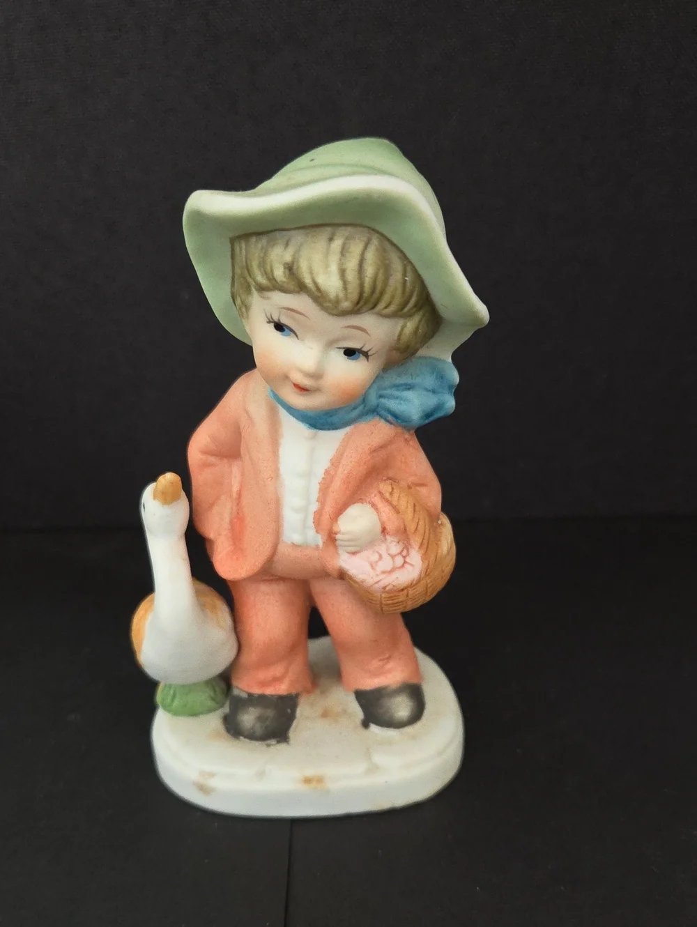Vintage Porcelain Farm Boy Girl Figurine Set with Geese | 1970s